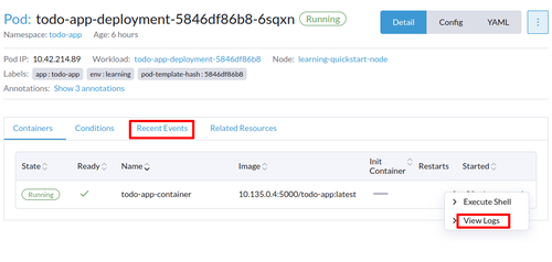 Pod Events and container Logs