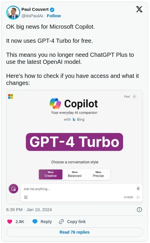 GPT-4 Turbo now powers Microsoft Copilot. Here’s how to check if you have access