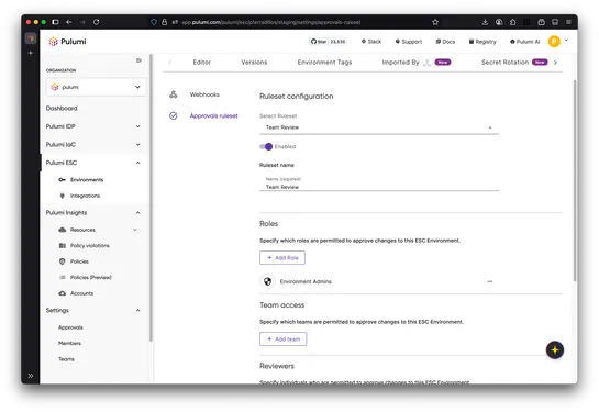 Introducing Approvals in Pulumi ESC