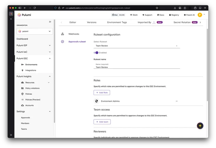 Introducing Approvals in Pulumi ESC