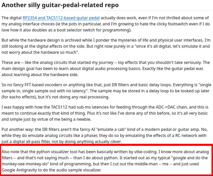 Linus Torvalds vibe coding a side project