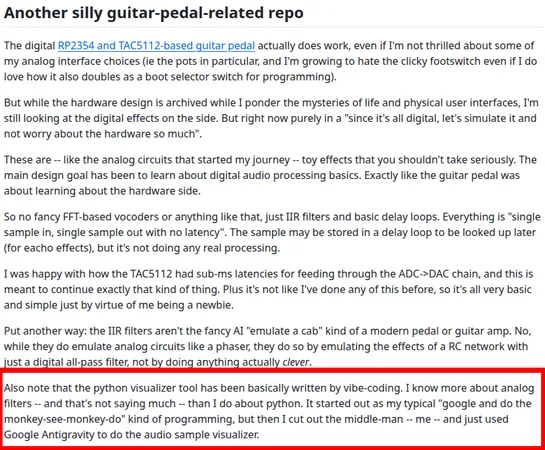 Linus Torvalds vibe coding a side project